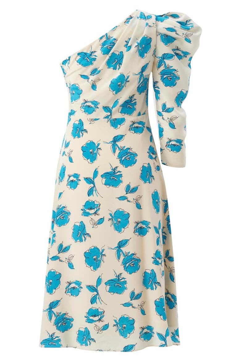 One Shoulder Floral Print Midi Dress, Alternate, color, MULTICOLOR