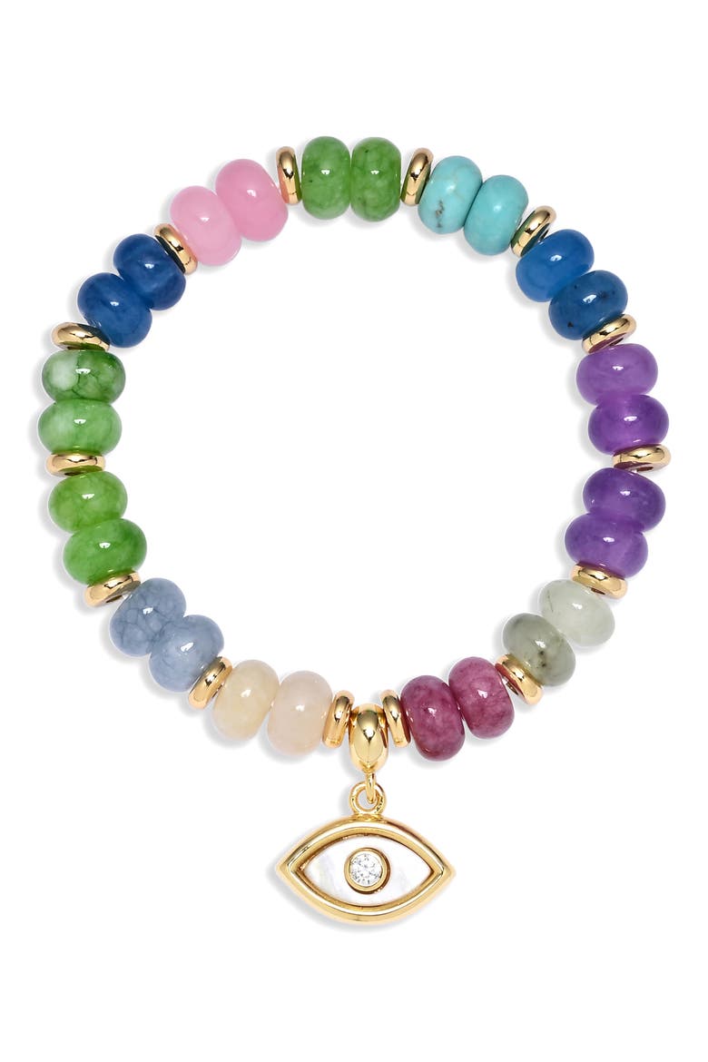 Celeste Eye Rainbow Beaded Stretch Bracelet, Main, color, GOLD