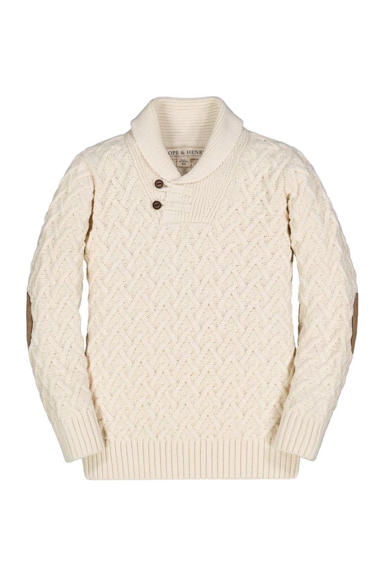 Boys' Organic Shawl Collar Cable Sweater, Kids, Main, color, Ivory Herringbone Cable