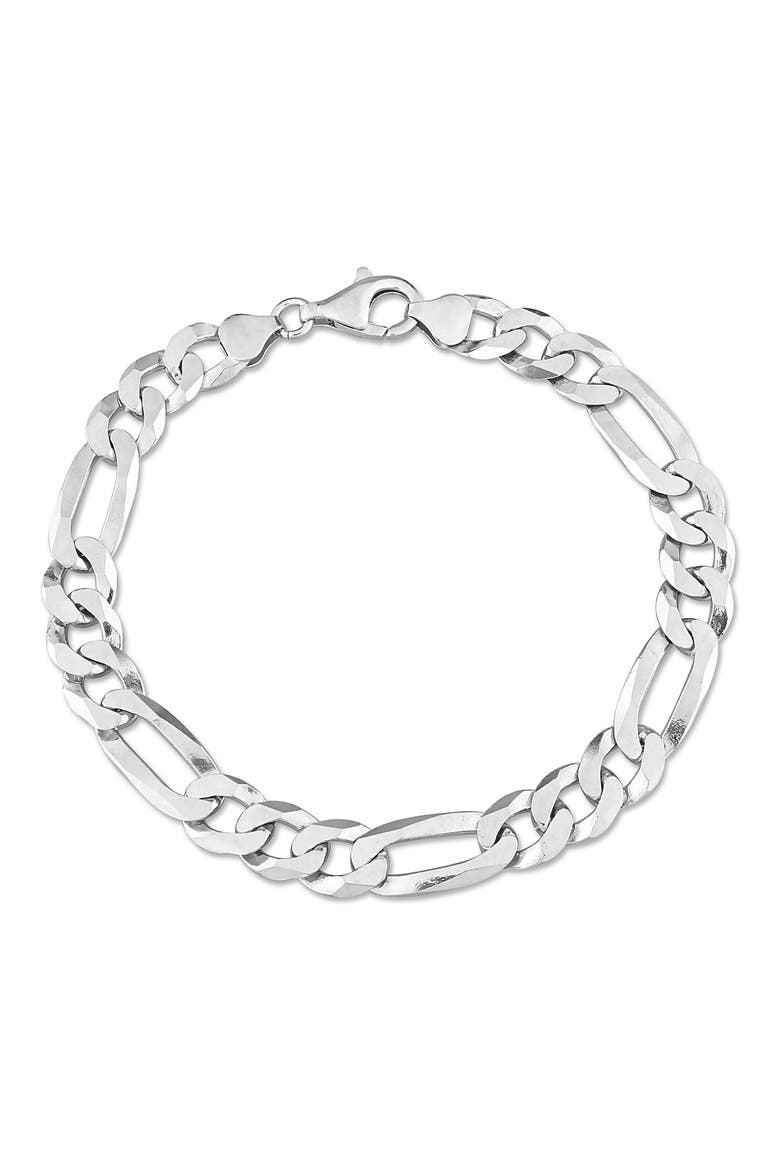 Men's Sterling Silver 8.9mm Flat Figaro Chain Bracelet, Main, color, WHITE