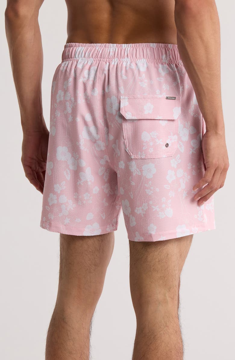 Vintage Summer Seersucker Stretch Volley Swim Trunks, Alternate, color, Pink