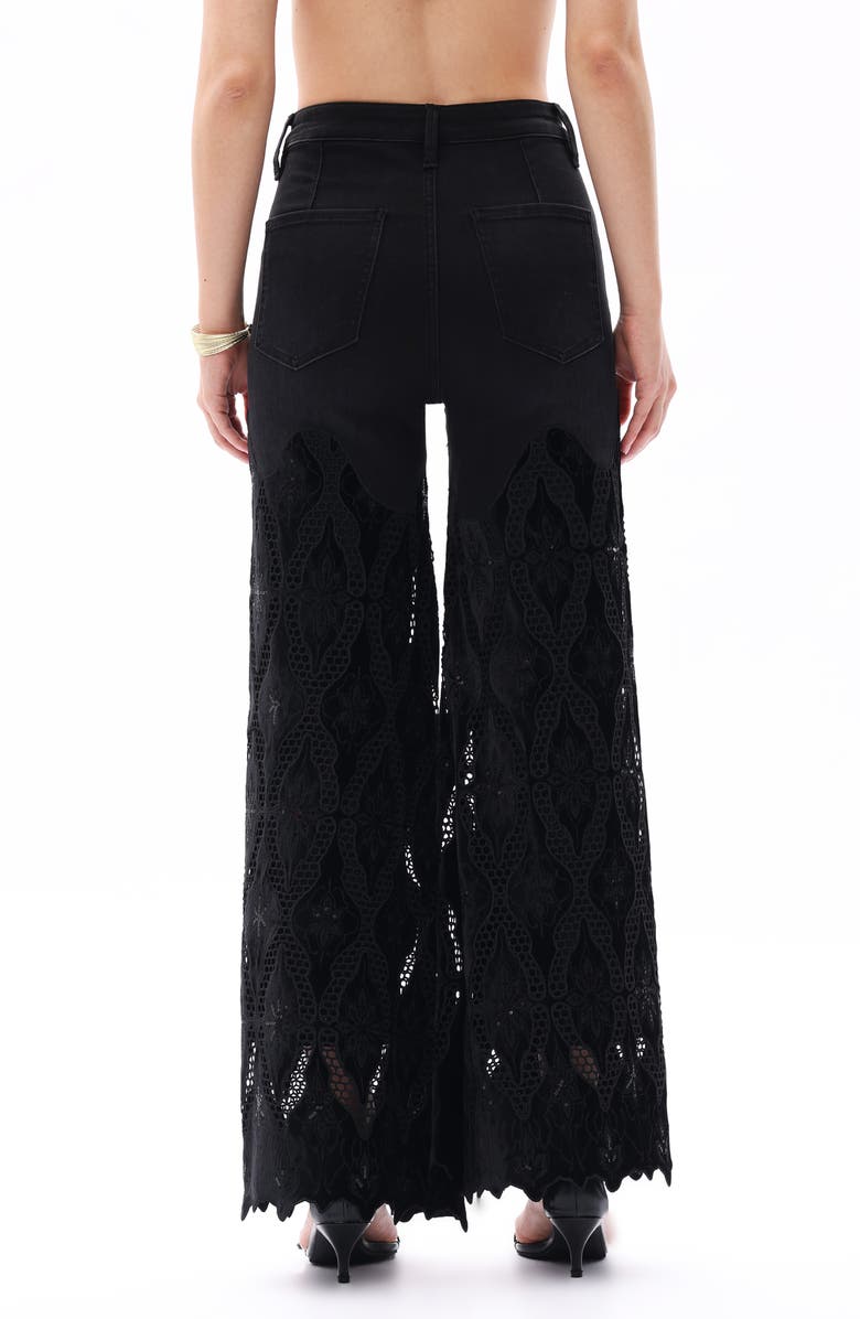 Bayeas Rhinestone Embroidered High Waist Wide Leg Jeans, Alternate, color, Black