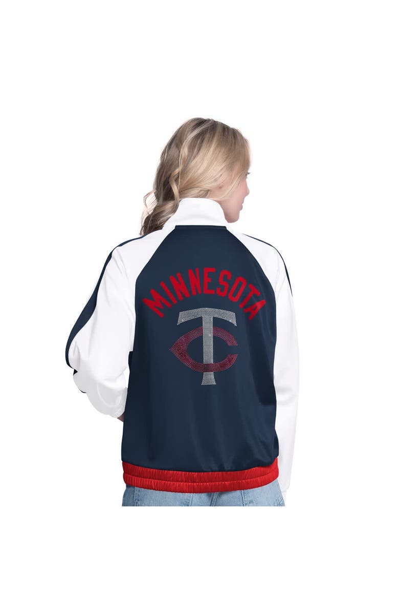 G-III SPORTS BY CARL BANKS Women's G-III Sports by Carl Banks  White/Navy Minnesota Twins Rally Rhinestone Raglan Full-Zip Track Jacket, Alternate, color, White
