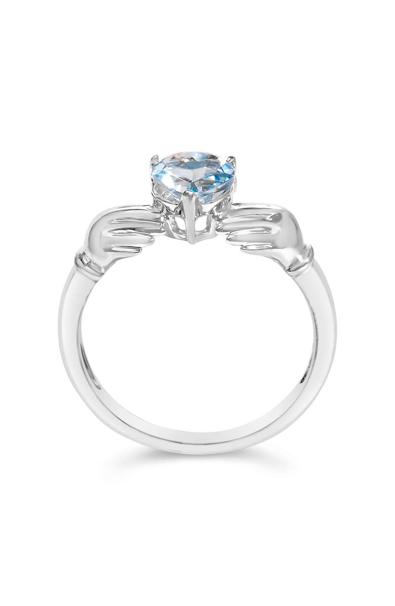 Haus of Brilliance Sterling Silver Blue Topaz Heart Claddagh Ring, Alternate, color, Silver