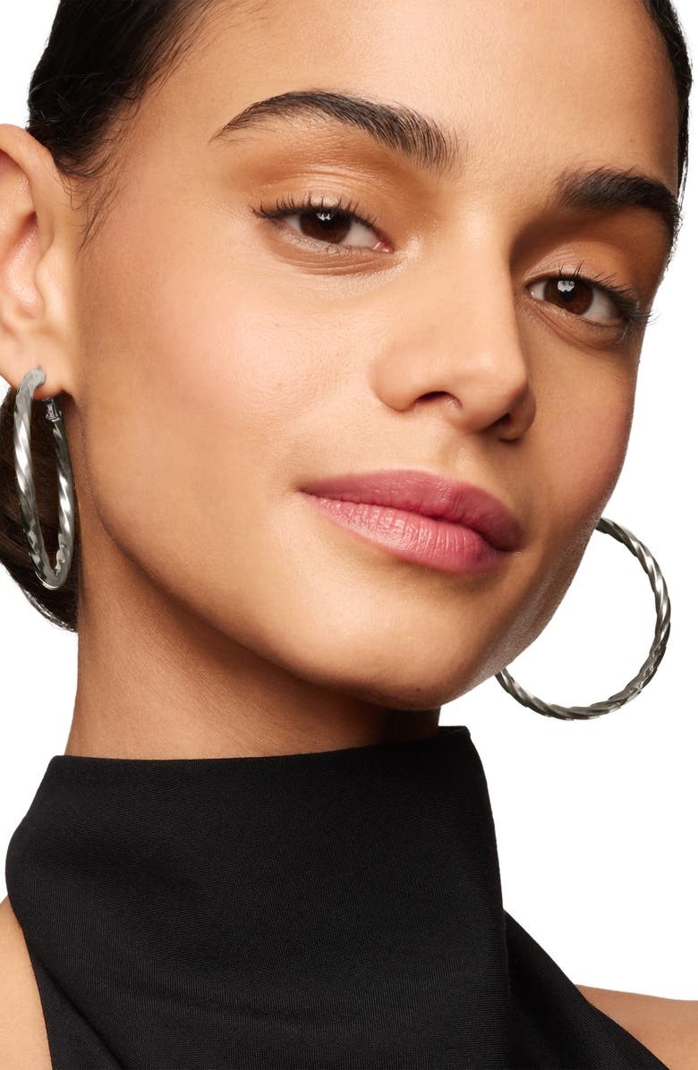 David Yurman Cable Edge<sup>™</sup> Hoop Earrings in Recycled Sterling Silver, Alternate, color,