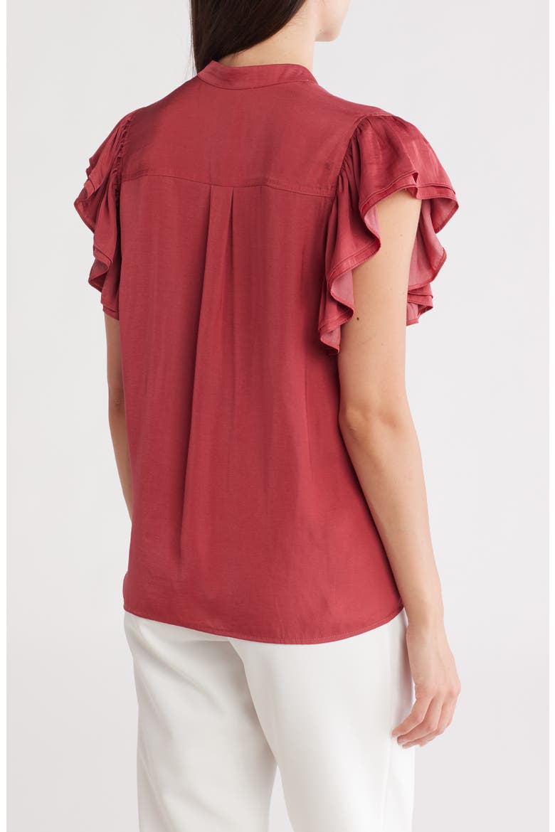 Ruffle Sleeve Button-Up Shirt, Alternate, color, RED CLAY
