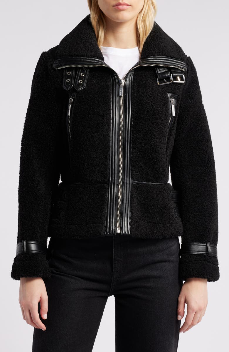 Michael Kors Faux Shearling Moto Jacket, Main, color, 