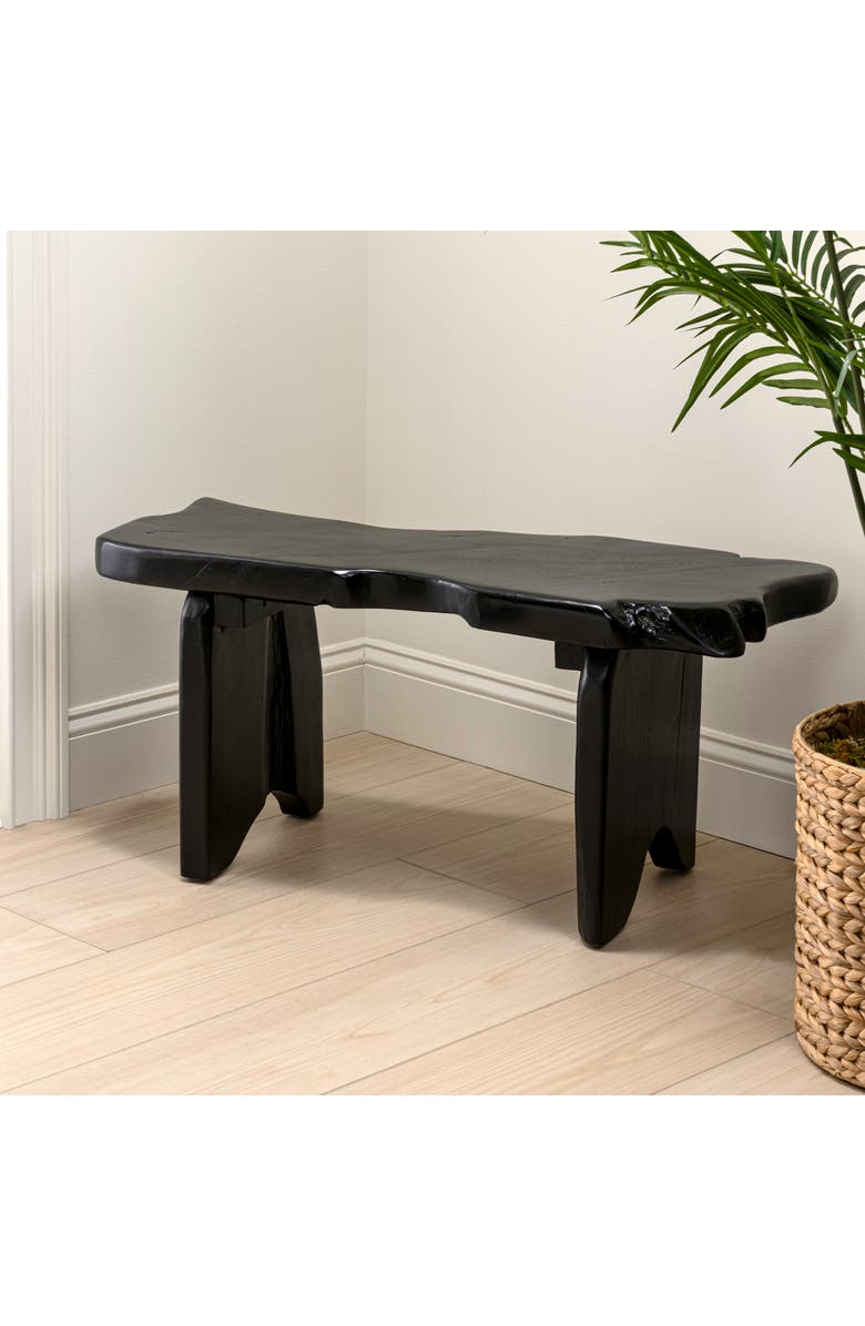 JONATHAN Y Stumpy Handcrafted Rustic Minimalist Live Edge Solid Teak Wood Entryway Bench, Alternate, color, Black