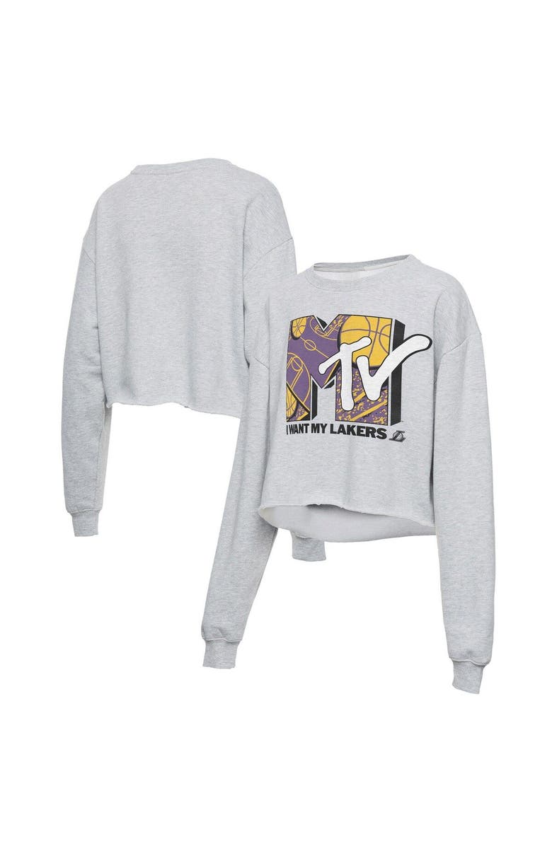 Junk Food Women's Junk Food Heathered Gray Los Angeles Lakers NBA x MTV I Want My Cropped Fleece Pullover Sweatshirt, Alternate, color, 
