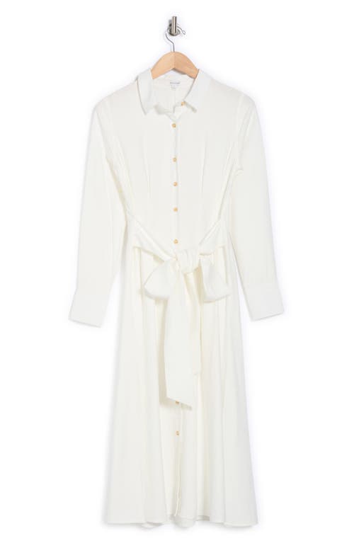 Zoe And Claire Tie Waist Long Sleeve Shirtdress In Ivory
