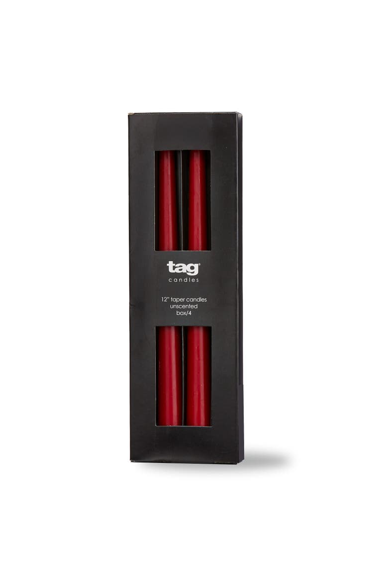 Color Studio Traditional Taper Unscented Candle Set of 4, Main, color, Red