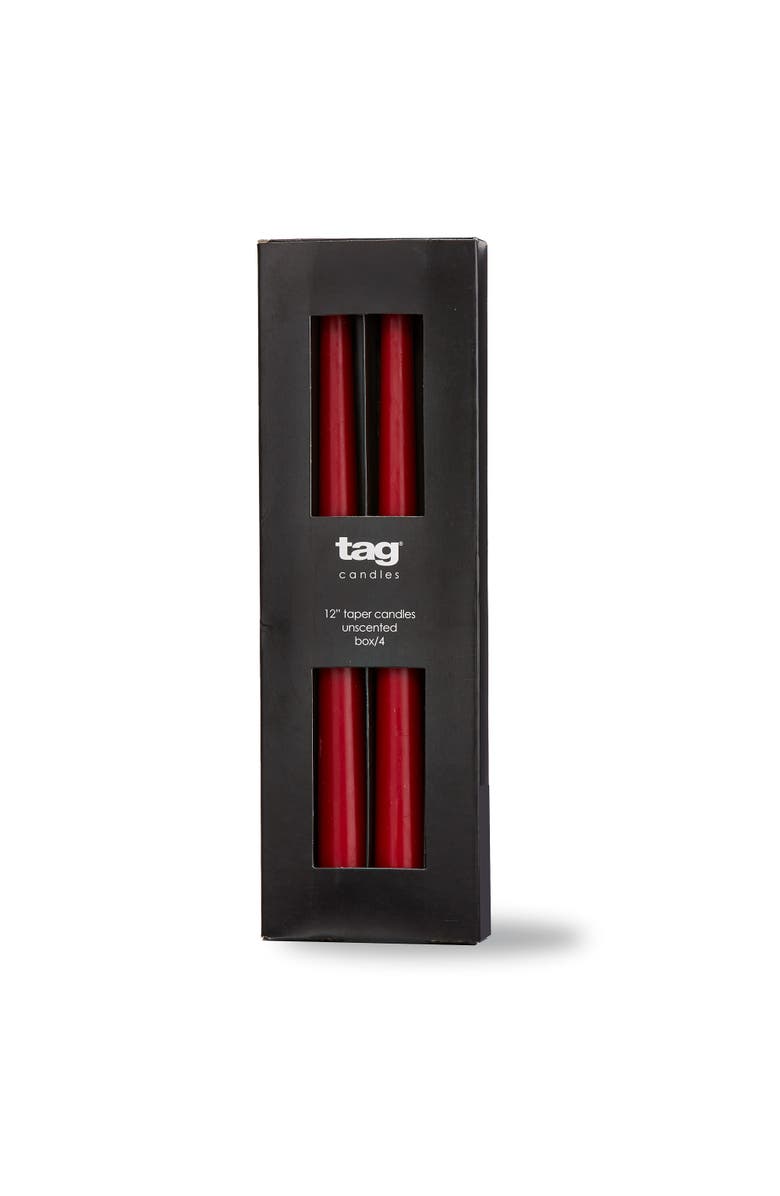 tag Color Studio Traditional Taper Unscented Candle Set of 4, Main, color, Red