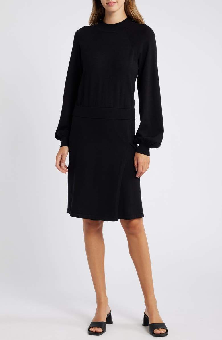 Sam Edelman Two-Piece Look Long Sleeve Sweater Dress, Main, color, Black