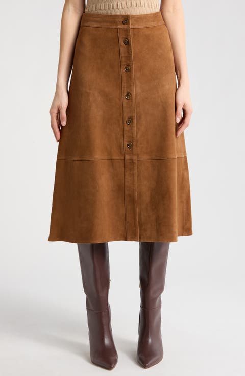 スカート ROHE FW25 A LINE SUEDE SKIRT (416 32 133 204 472) Rohe Suede A-Line Skirt in Light Khaki – Hampden Clothing