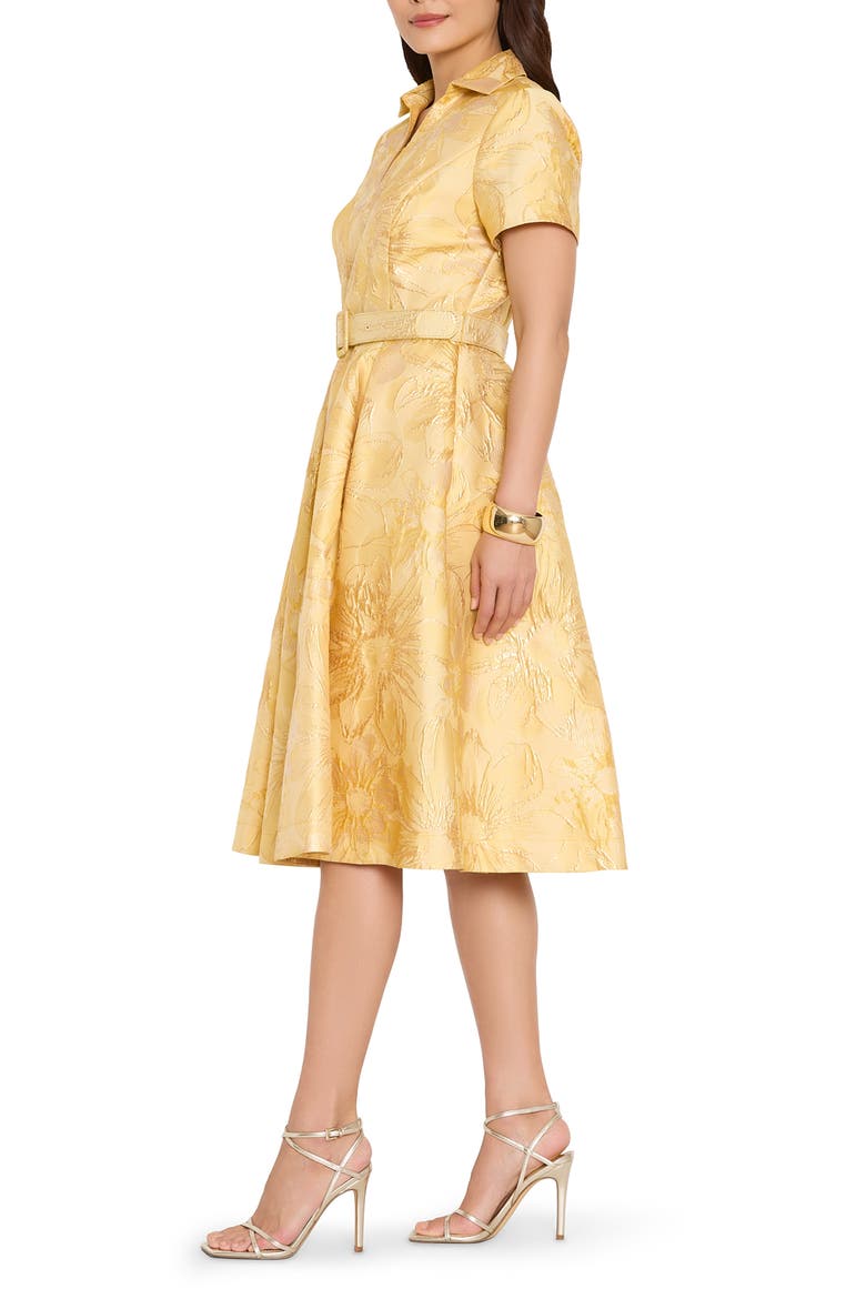 Jacquard Belted Flared Dress, Alternate, color, SUNFLOWERs