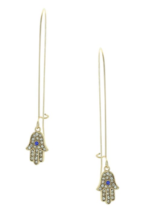 Eva Pave Evil Eye Long Fishhook Earrings