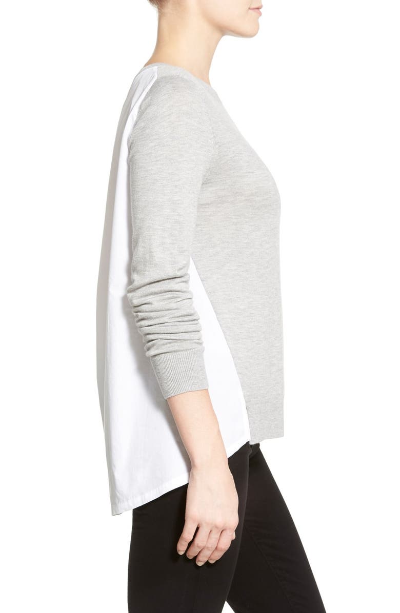 Halogen<sup>®</sup> Poplin Back Crewneck Sweater, Main, color,