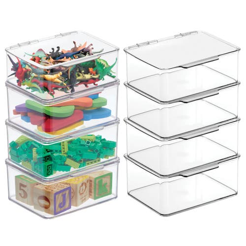 Mdesign Plastic Playroom/gaming Storage Organizer Box, Hinge Lid, 8 Pack In Transparent