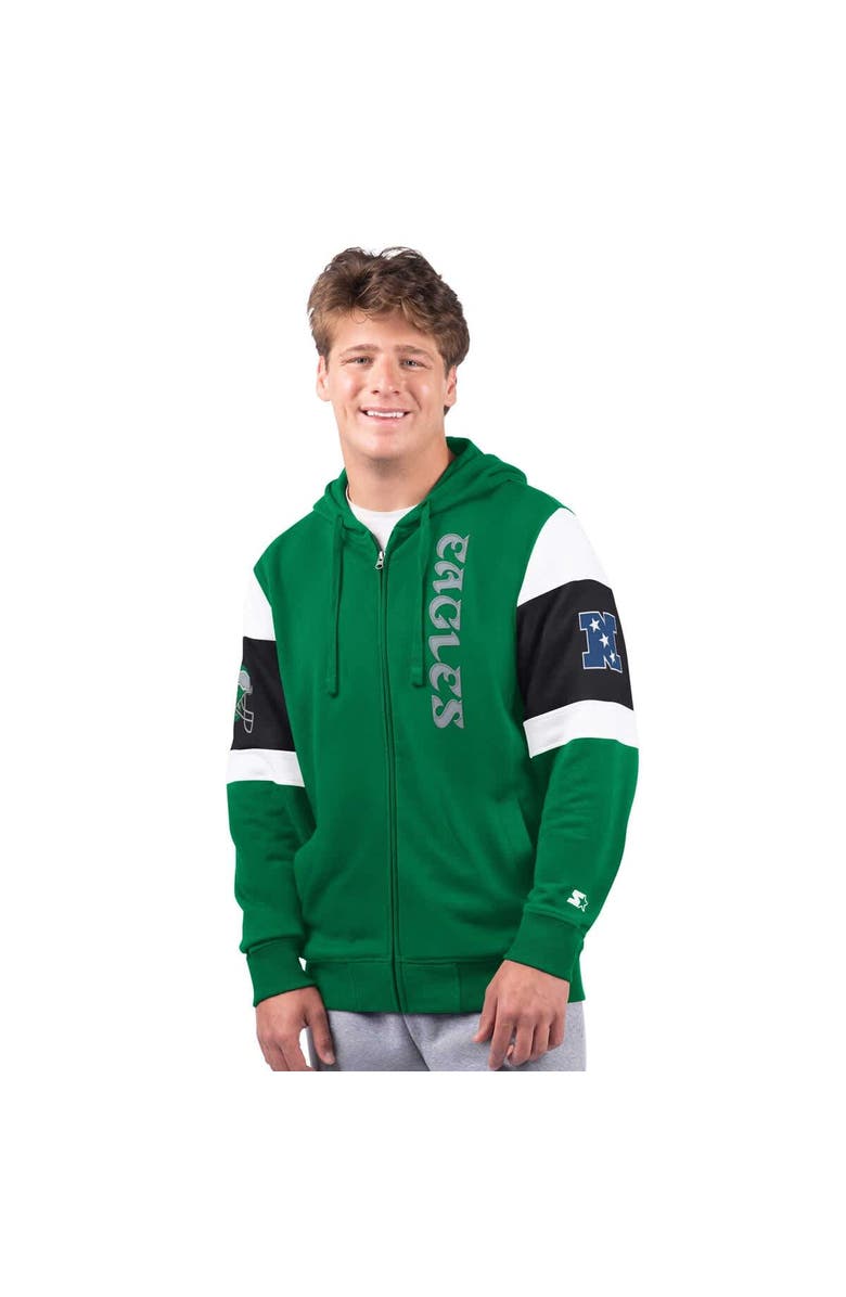 STARTER Men's Starter Kelly Green Philadelphia Eagles Extreme Vintage Logo Full-Zip Hoodie, Alternate, color, Kelly Green