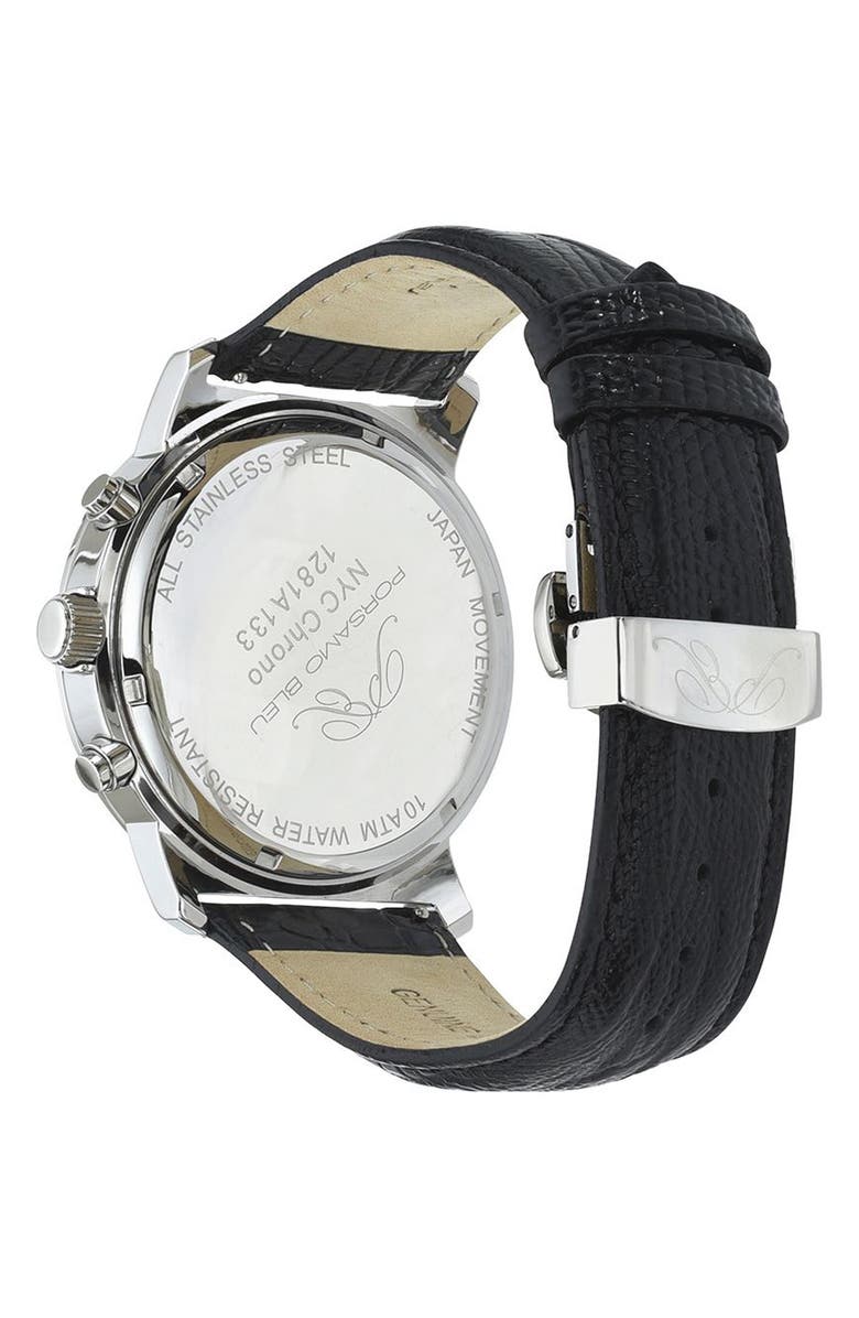 PORSAMO BLEU NYC Chronograph Leather Strap Watch, 38mm, Alternate, color, Black