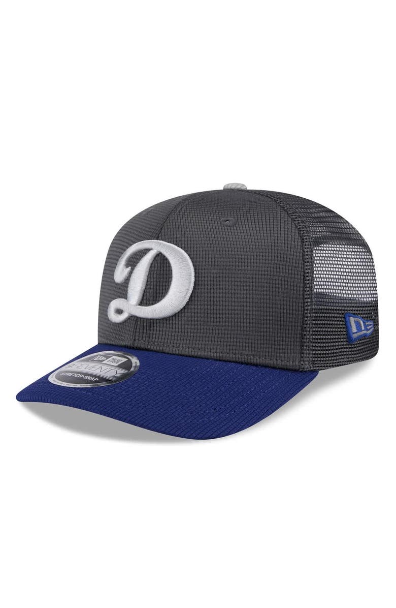 New Era Men's New Era  Gray/Royal Los Angeles Dodgers 2025 Batting Practice 9SEVENTY Stretch-Snap Trucker Hat, Alternate, color, 