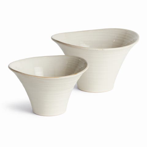 Cotes Pots - 2pc - White Stoneware Planters w/ Drain Hole