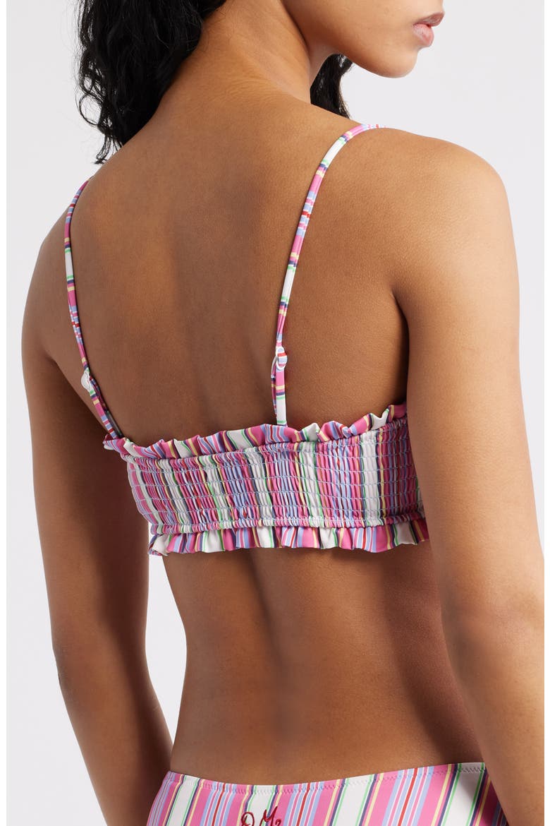 Stripe Smocked Bow Bandeau Bikini Top, Alternate, color, PINK