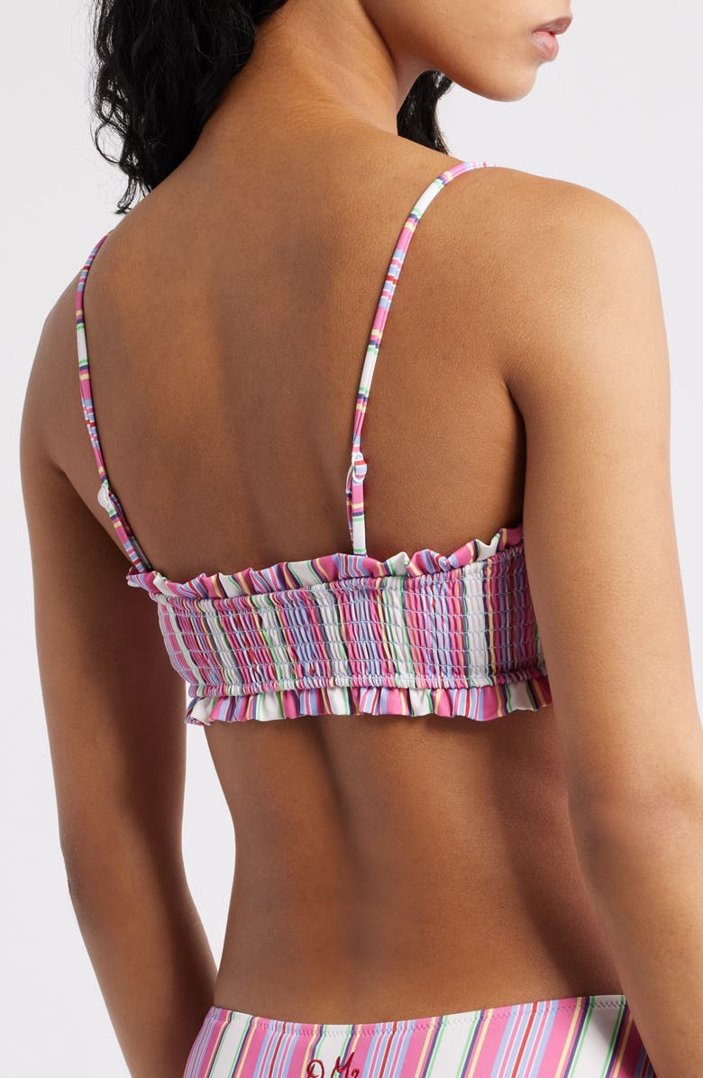 Damson Madder Stripe Smocked Bow Bandeau Bikini Top, Alternate, color, Pink