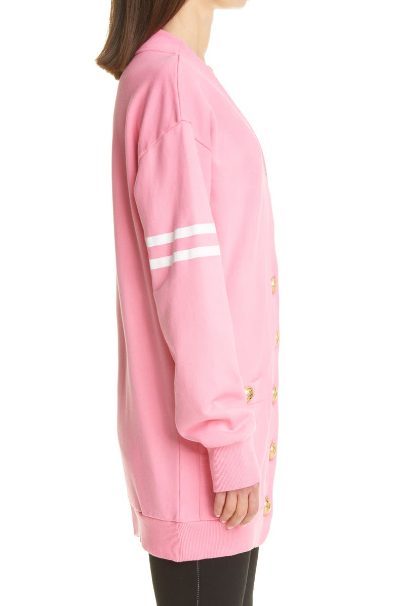 Balmain Logo Sun Bleached Cotton Cardigan, Alternate, color,