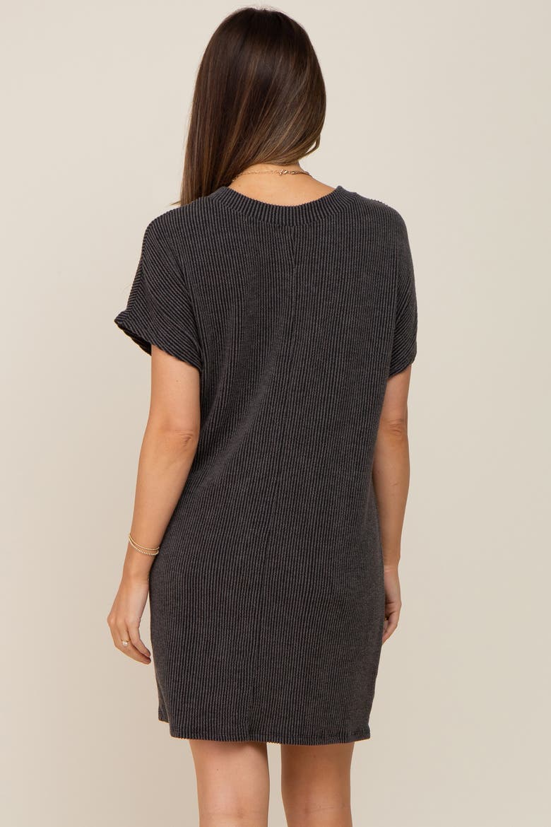 Ribbed Front Pocket Dolman Short Sleeve Dress, Alternate, color, Charcoal Grey