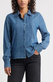 Caslon® Pintuck Cotton Chambray Button-Up Shirt