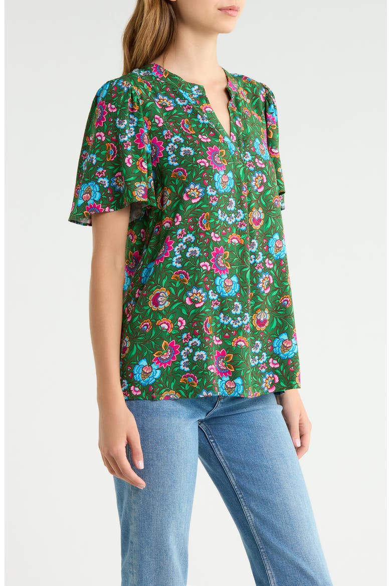 Mivie Floral Pleated Top, Alternate, color, KELLY-MULTI