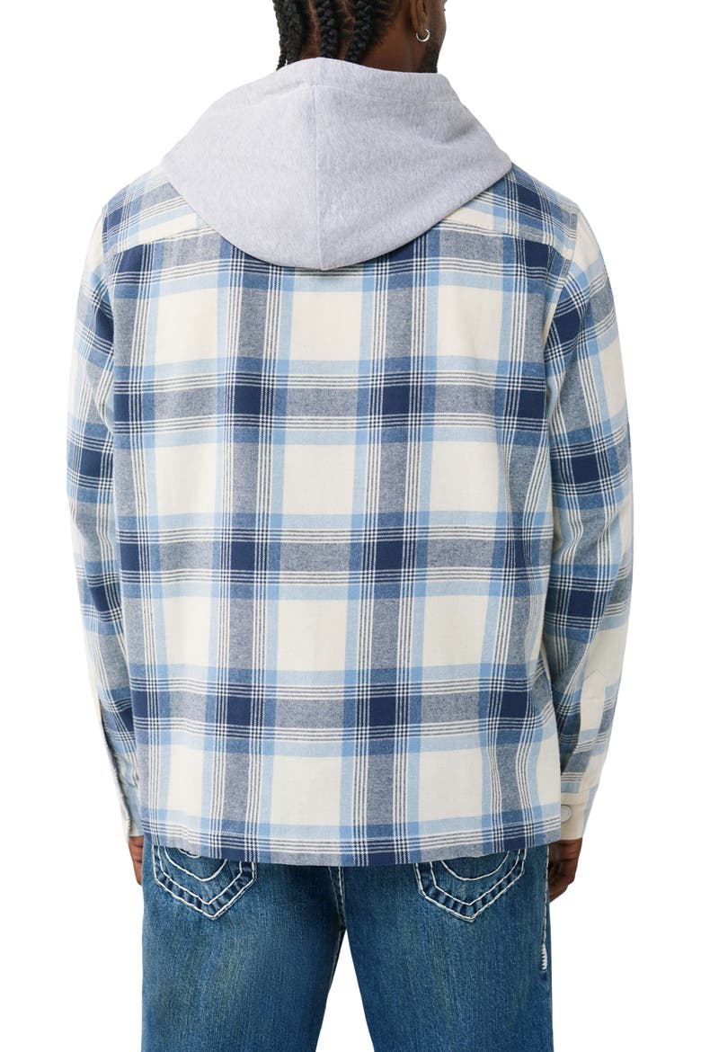 Hooded Flannel Snap-Up Shirt, Alternate, color, WINTER WHITE / BLUE