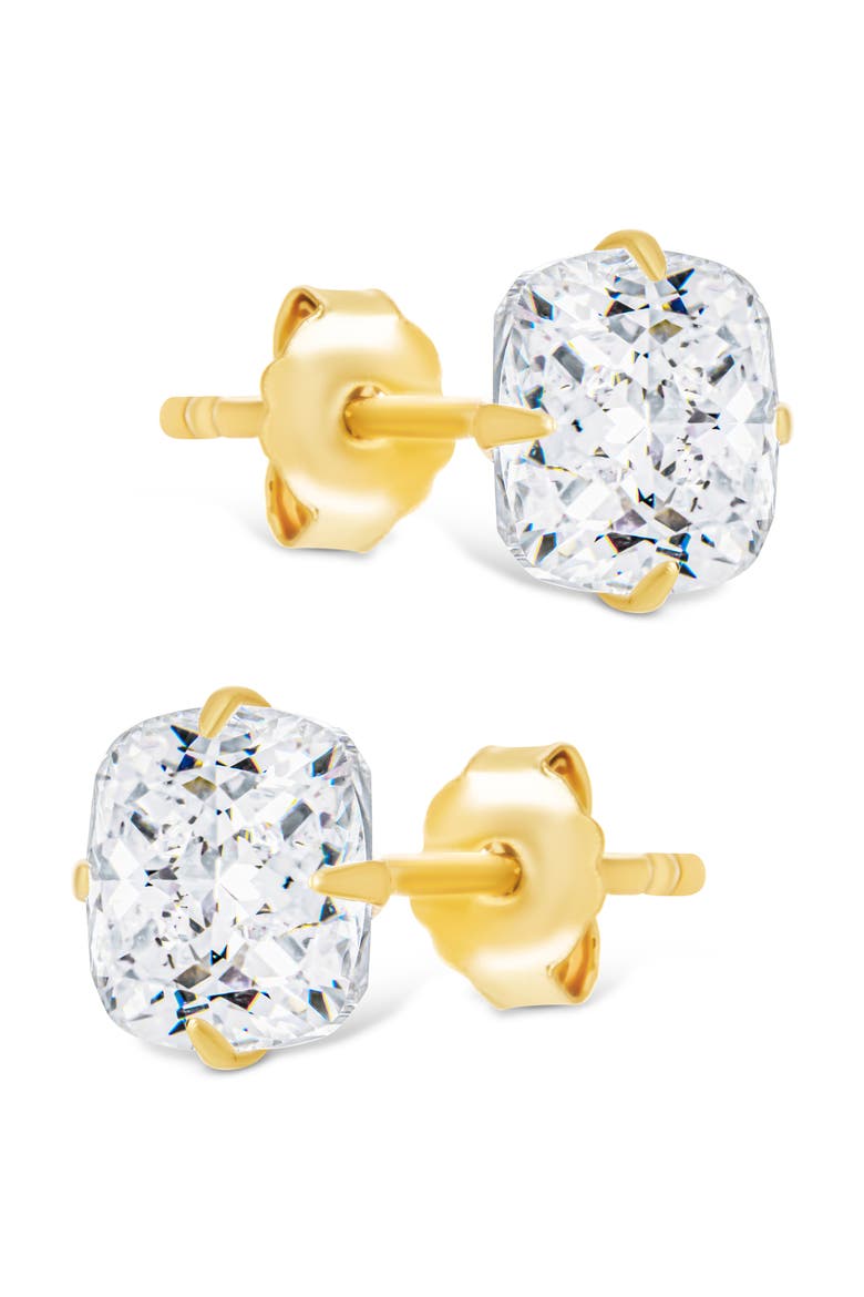 Cushion-Cut Cubic Zirconia Stud Earrings, Alternate, color, GOLD