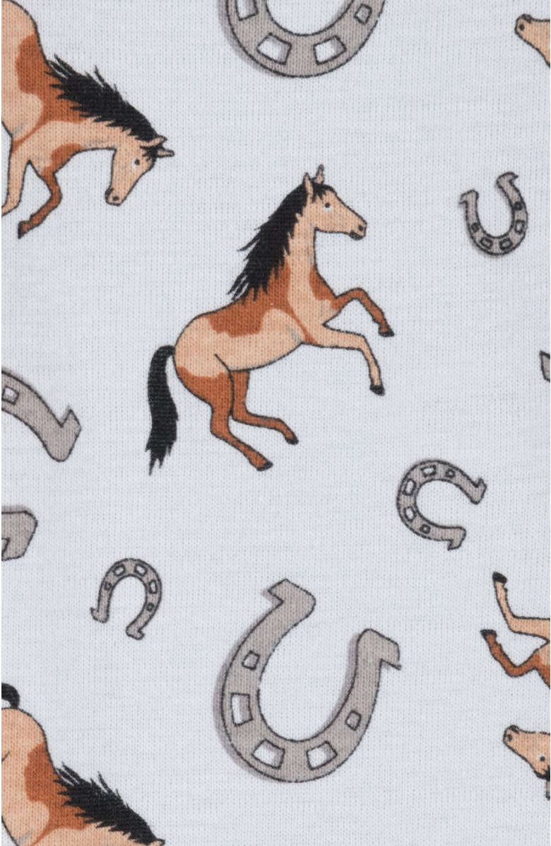 Leveret Kids Footed Printed Cotton Matching Family Pajamas, Coordinated Prints, Alternate, color, Blue Horse