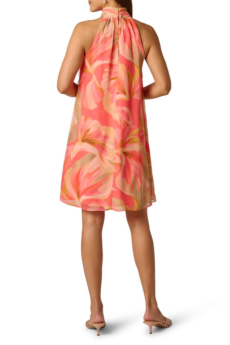 Floral Print Halter Trapeze Dress, Alternate, color, CORAL MULTI