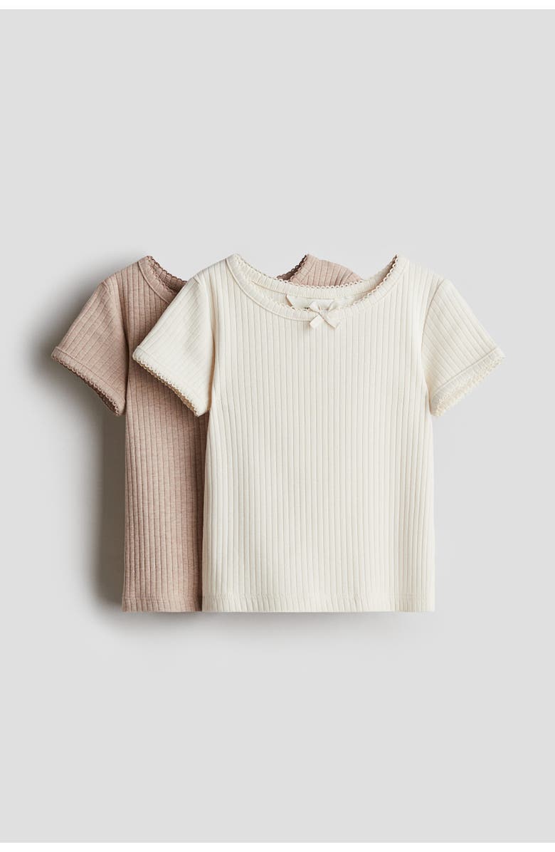 H&M 2-pack Cotton Tops, Main, color, Light Beige/Beige
