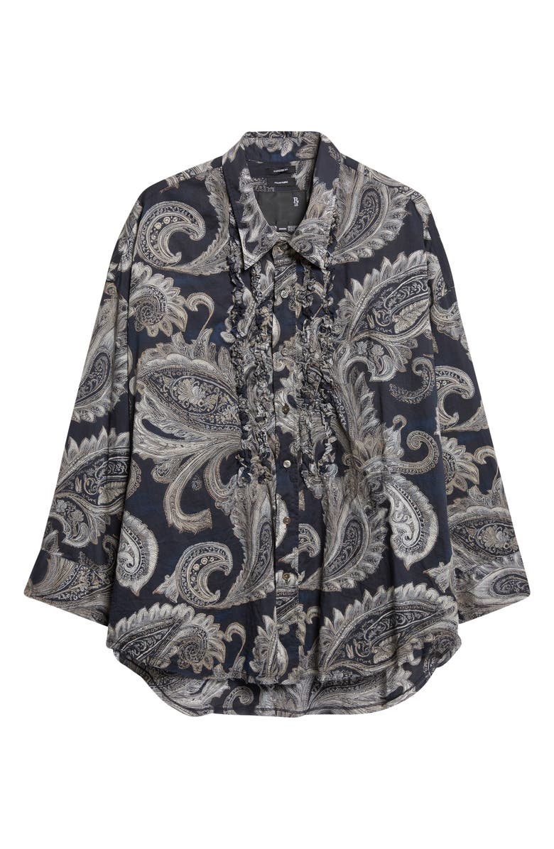 R13 Shredded Seam Ruffle Paisley Print Button-Up Shirt, Main, color, Black Paisley Multi Print