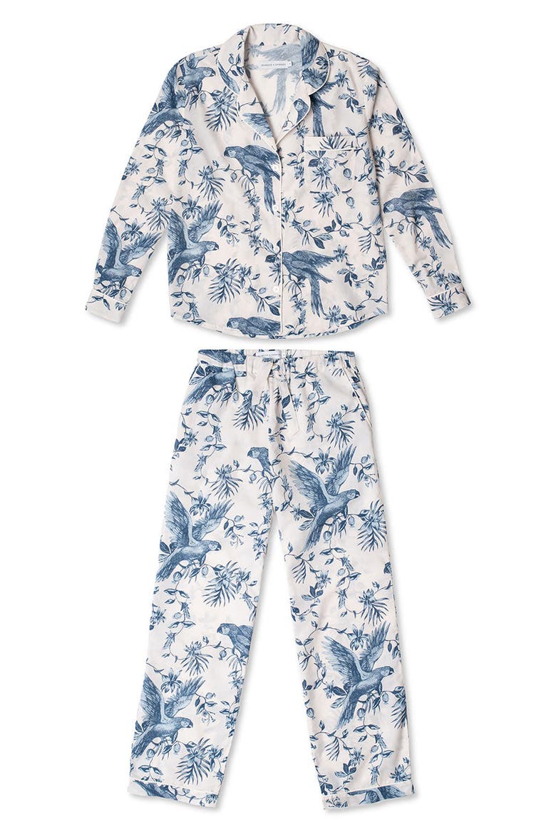 Long Sleeve Cotton Pajamas, Alternate, color, PARROT CREAM/ BLUE
