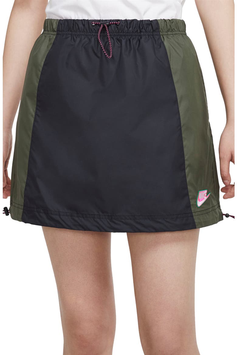 Sportswear Icon Clash Colorblock Drawstring Skirt, Main, color, BLACK/ TWILIGHT MARSH