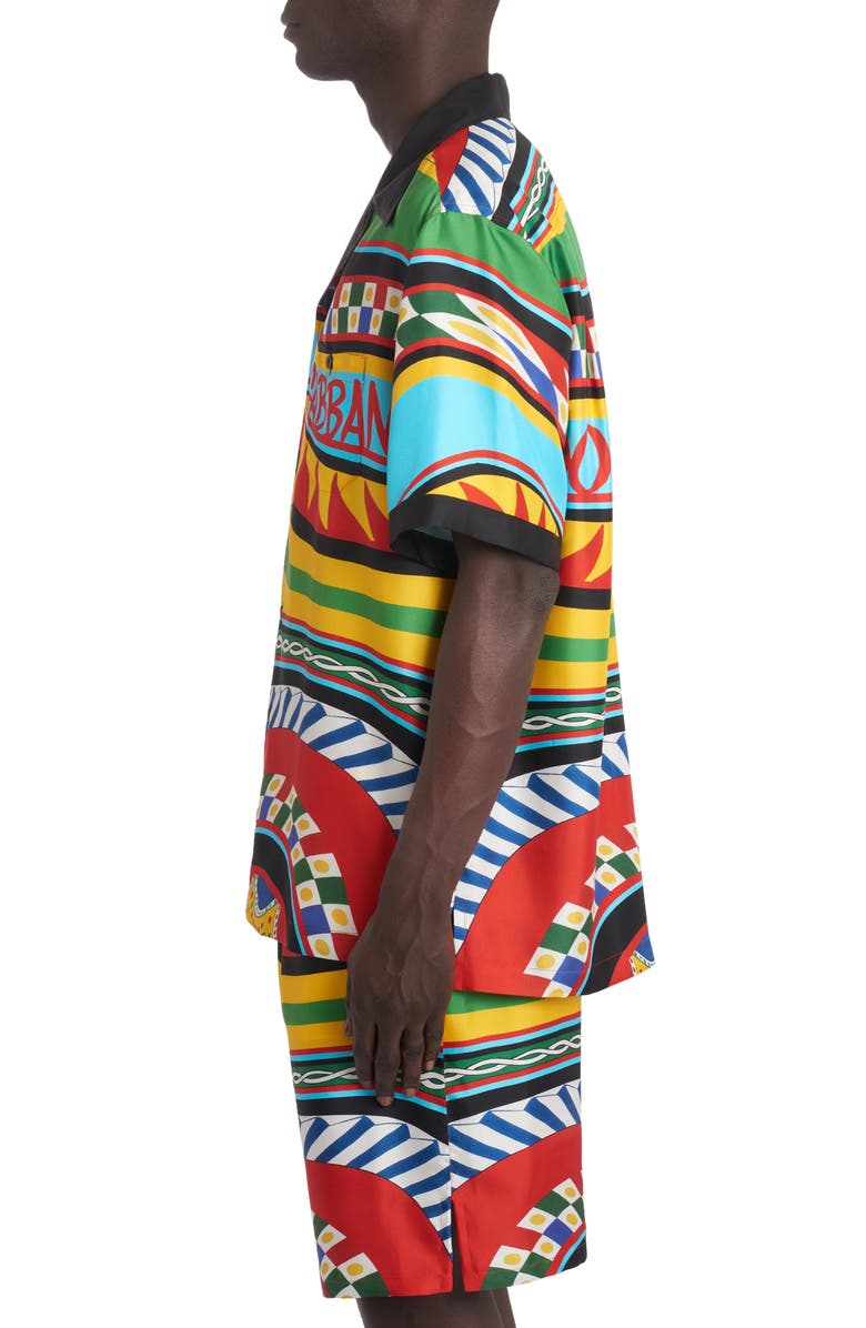 Dolce&Gabbana Carretto Print Short Sleeve Silk Button-Up Shirt, Alternate, color,