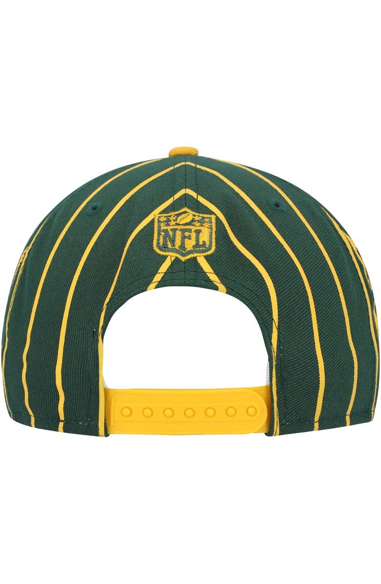 New Era Men's New Era Green/Gold Green Bay Packers Pinstripe City Arch 9FIFTY Snapback Hat, Alternate, color,