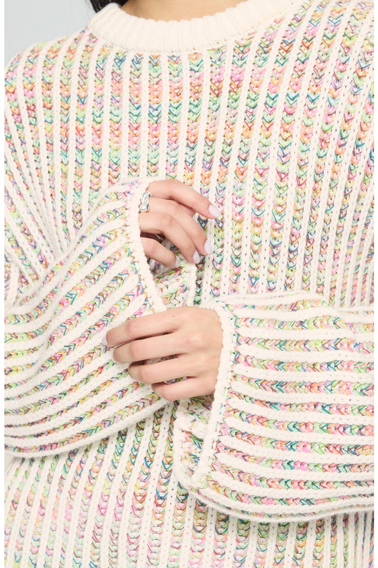 Ihanila Rib Crewneck Sweater, Alternate, color, CLOUD DANCER W MULTICOLOR