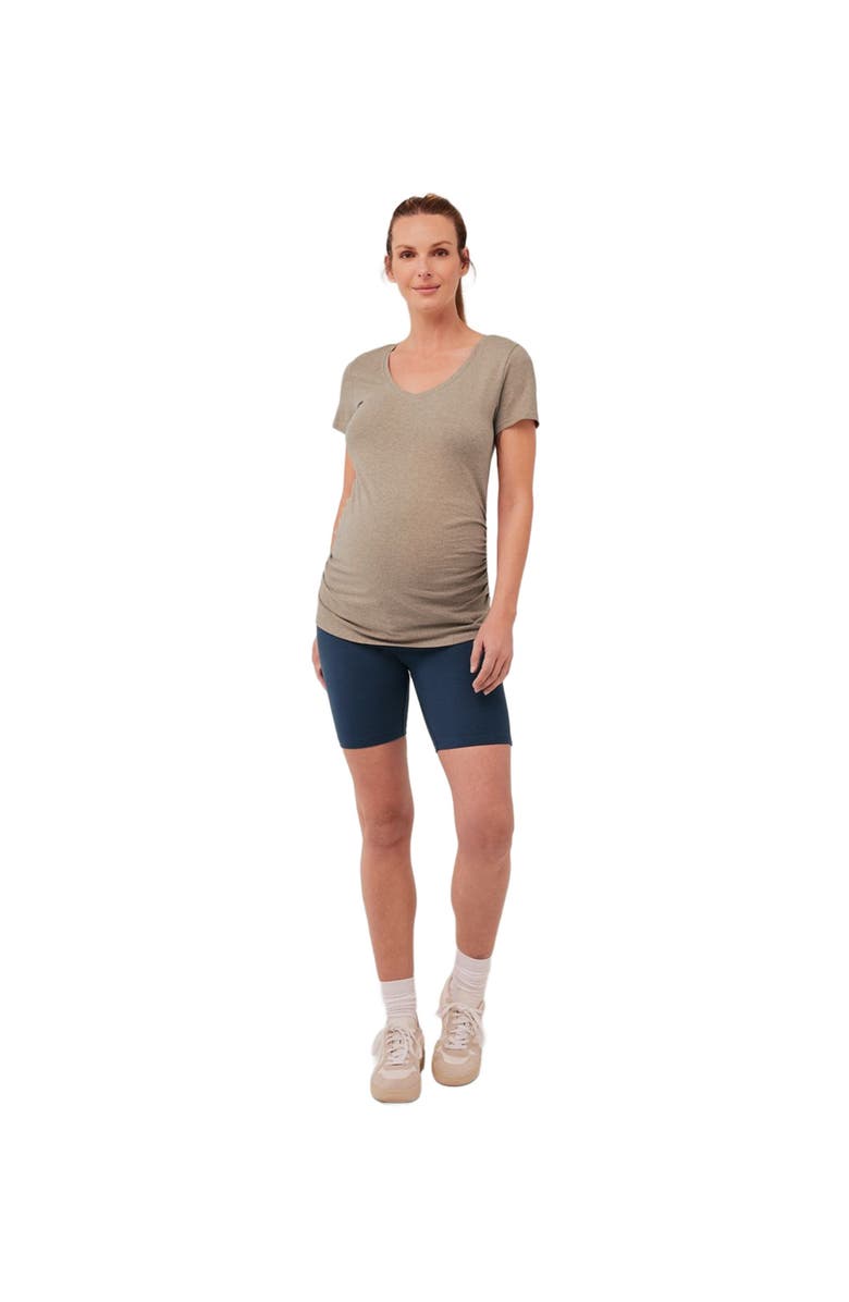 Pact Organic Maternity Ruched V-Neck Tee, Alternate, color, Stucco Heather