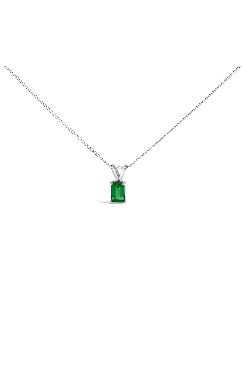 Haus of Brilliance 14K Gold 6x4MM Emerald Cut Gemstone Solitaire Pendant Necklace, Main, color, Green Emerald | White
