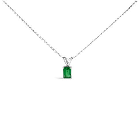 14K Gold 6x4MM Emerald Cut Gemstone Solitaire Pendant Necklace