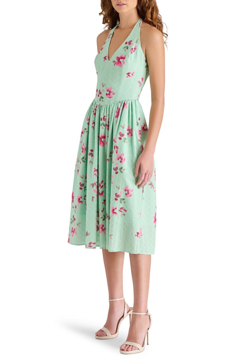 Steve Madden Ressi Floral Cotton Eyelet Halter Dress, Alternate, color, Mint