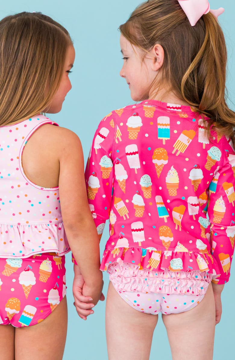 RuffleButts Sweet Scoops Long Sleeve Two-Piece Rashguard Swimsuit, Alternate, color, Pink