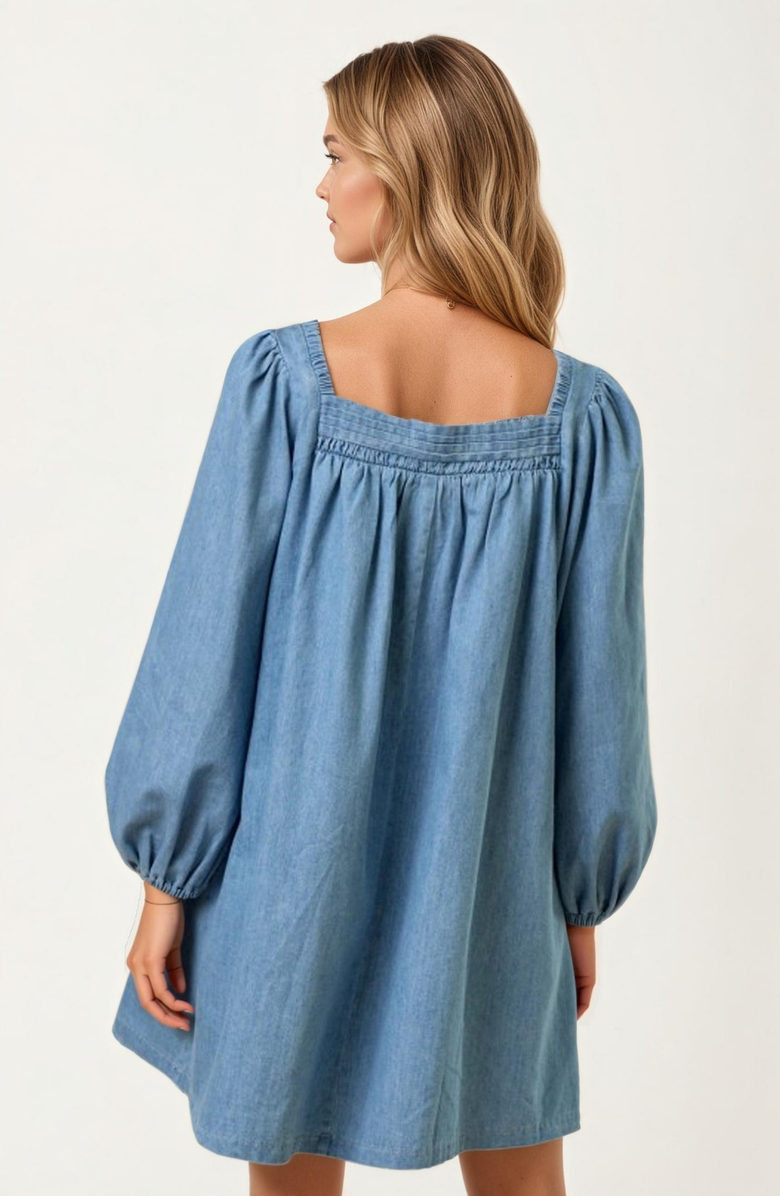 Knit and Lounge Square Neck Denim Mini Dress, Alternate, color, 