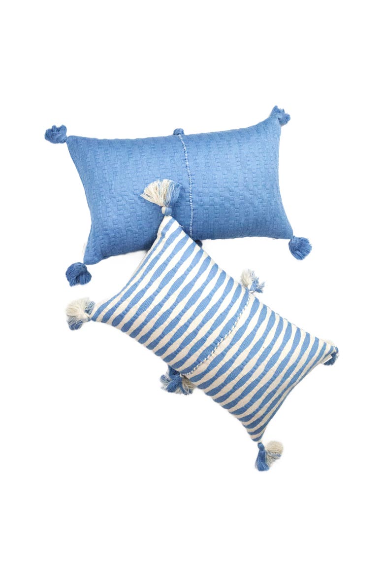 Antigua Classic Striped Handwoven Cotton Throw Pillow, Alternate, color, Sky Blue
